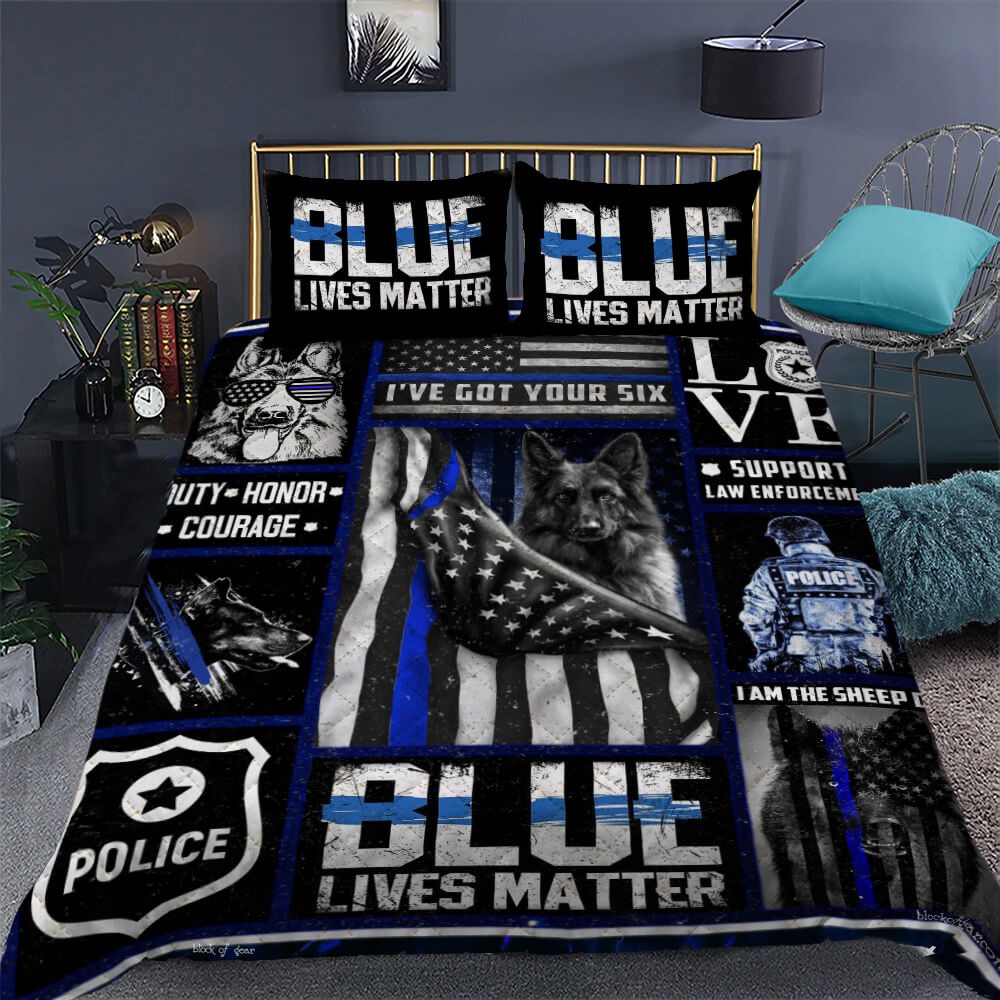 Police dog thin blue line blue lives matter quilt bed set 1