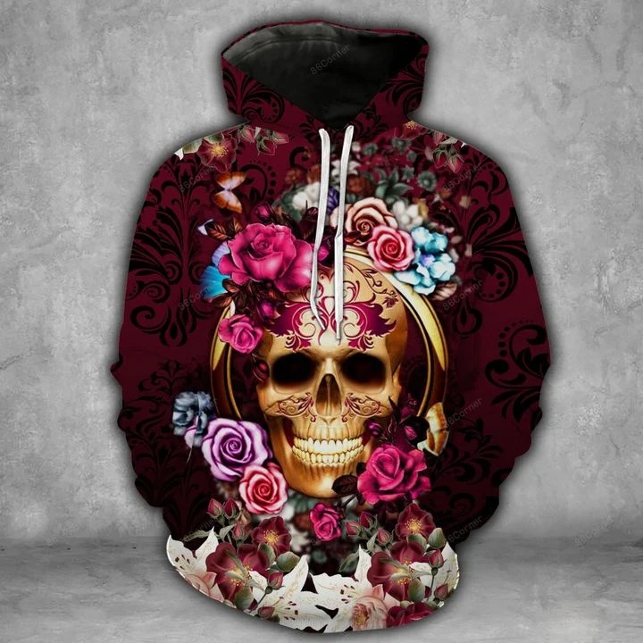 Purple skull flower 3d hoodie and legging3