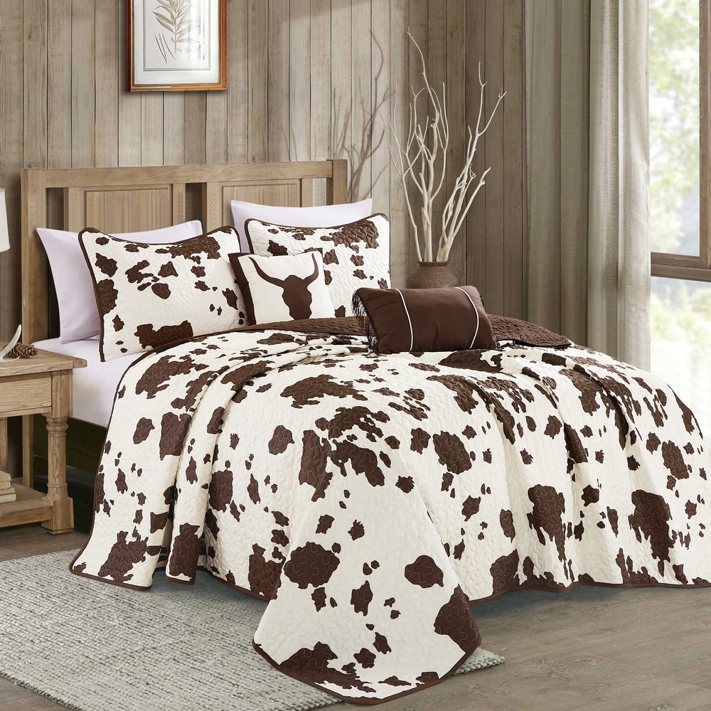 Rustic cowhide brown cow skull bedding set – Hothot 240920