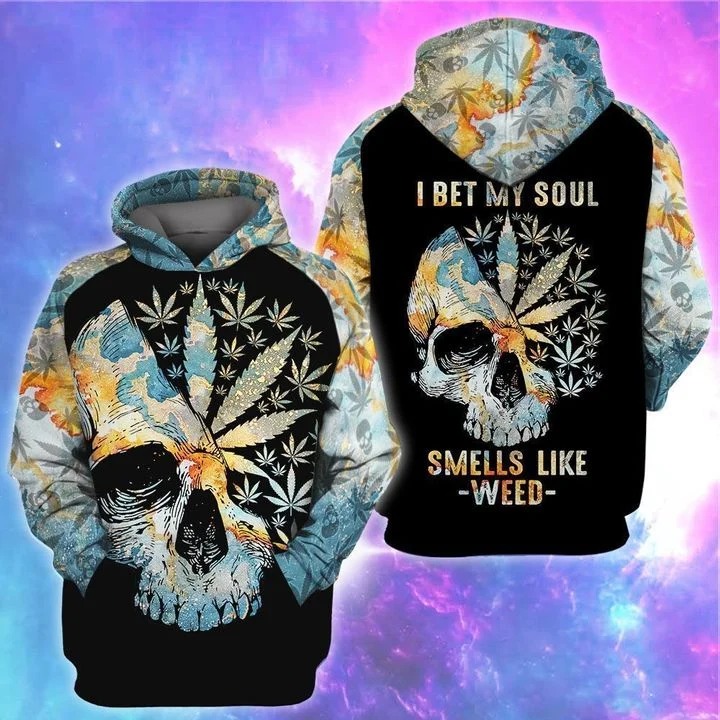 Skull I bet my soul smells like weed all over printed 3d hoodie, shirt, sweatshirt 1