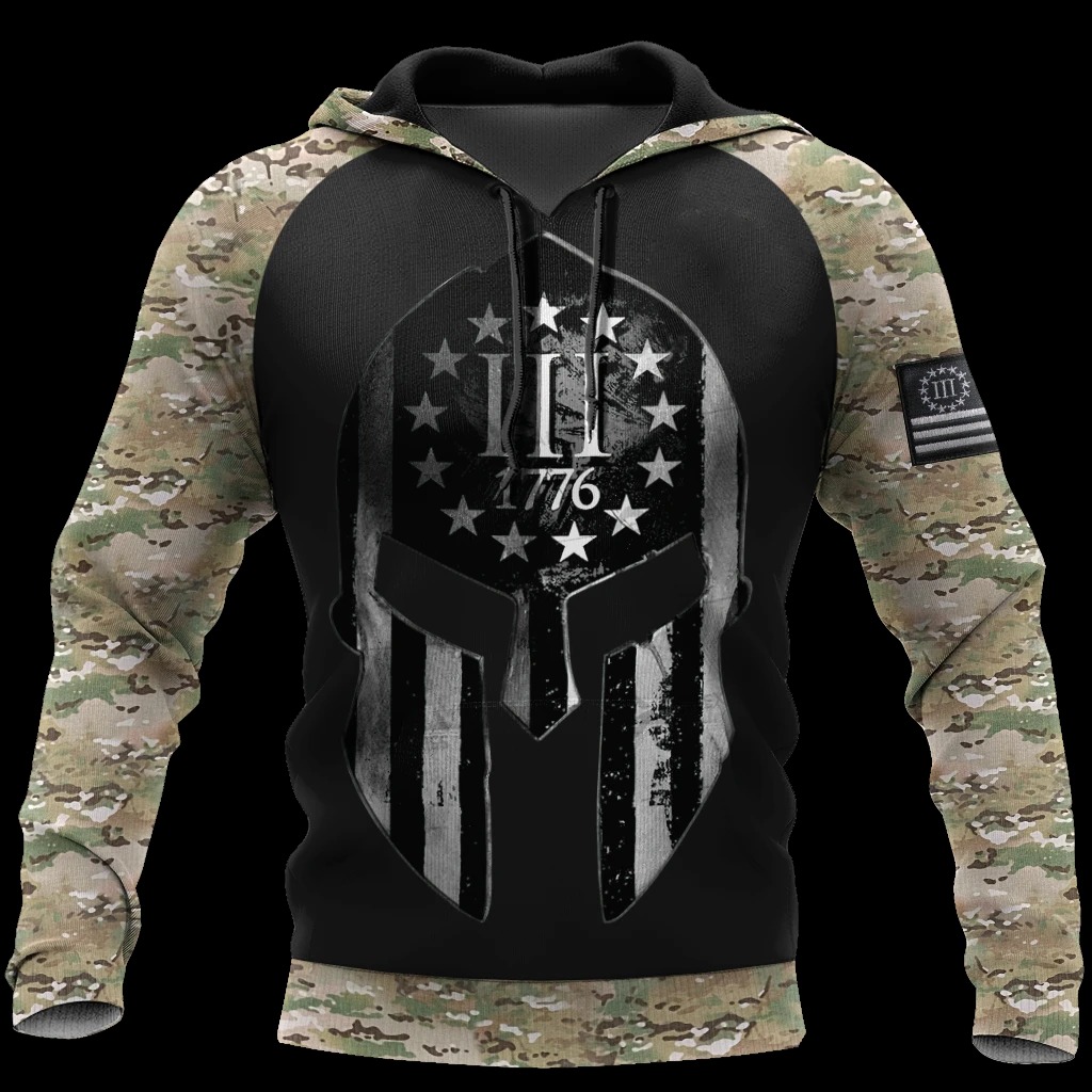 Spartan soldier three percenters 1776 3D all over printed hoodie, shirt