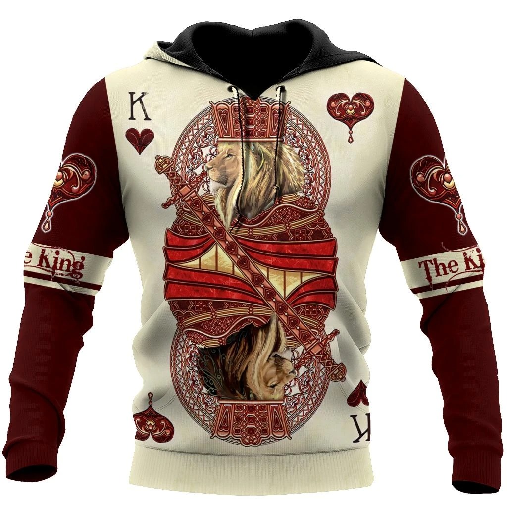 The king club lion poker over printed hoodie and shirt