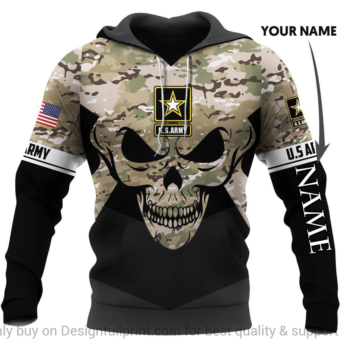 U.S. Army Skull Camo personalized 3D hoodie