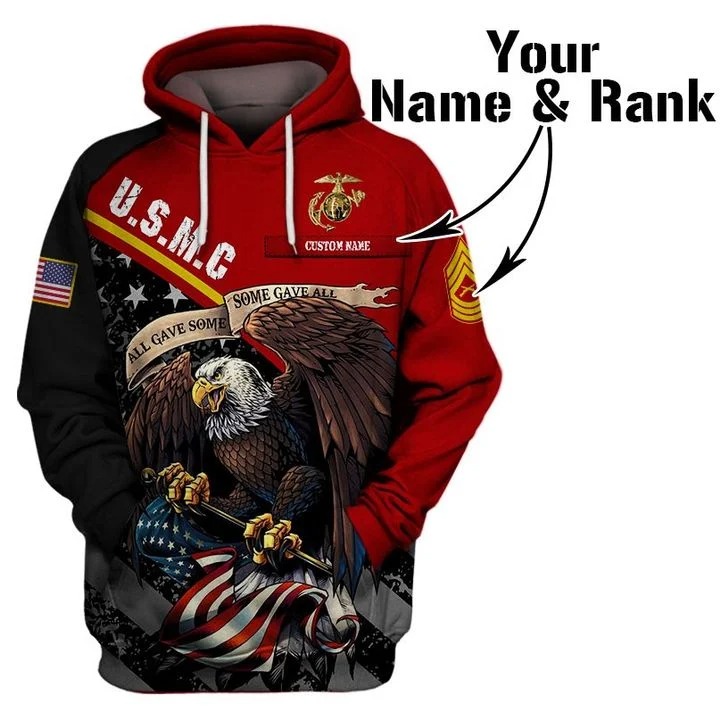 US marine corps personalized custom name rank 3d hoodie and t-shirt