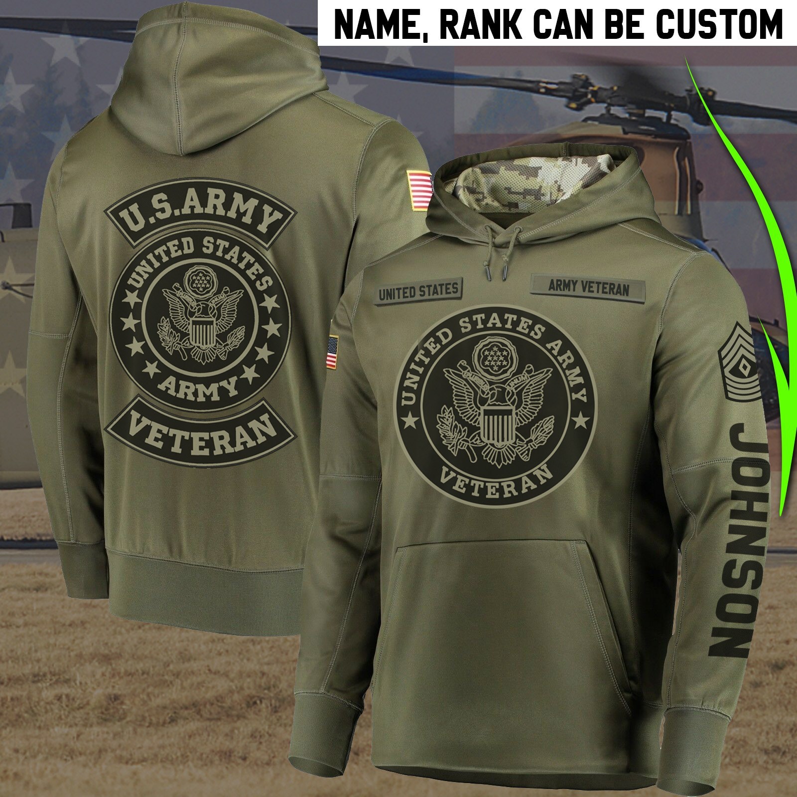 United States Army Veteran Personalized 3D hoodie