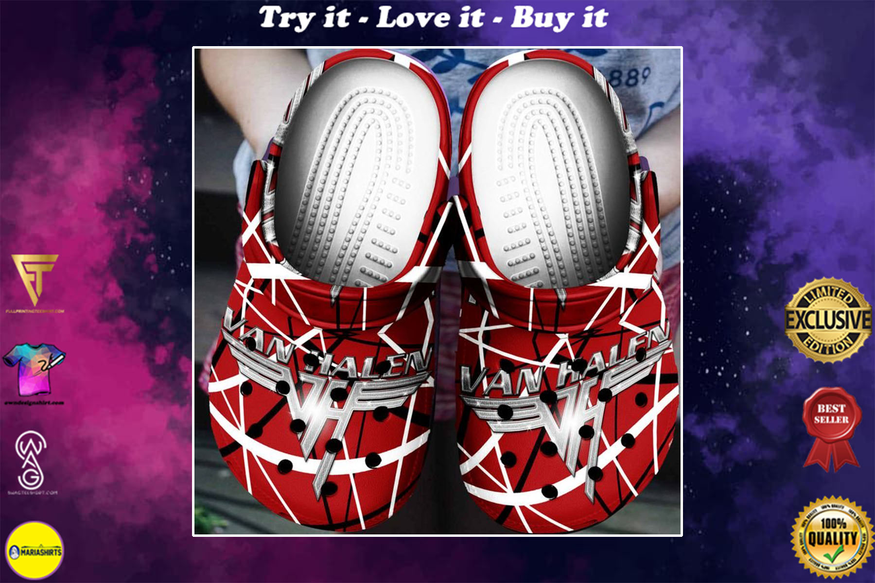 [special edition] best of both worlds a tribute to van halen crocs shoes – maria