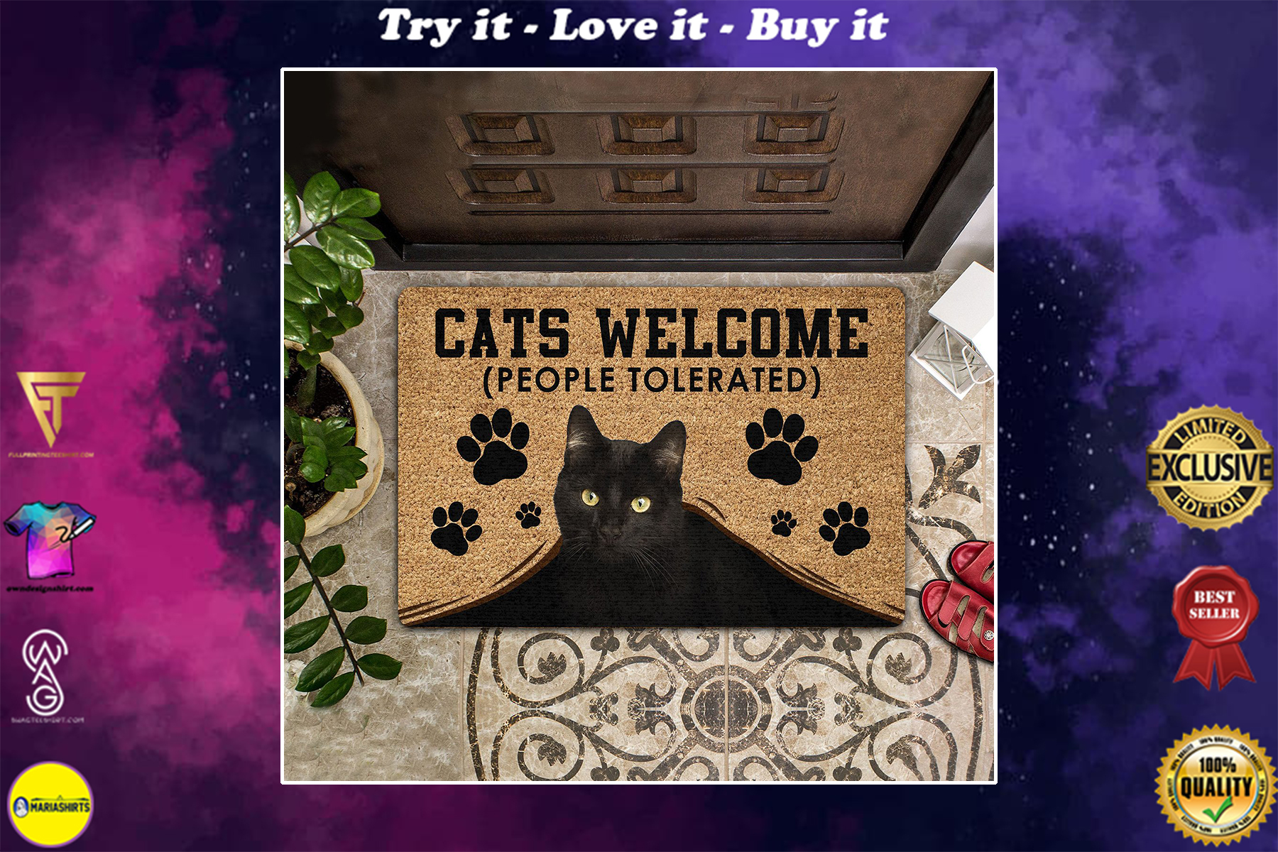 [special edition] black cat welcome people tolerated doormat – maria