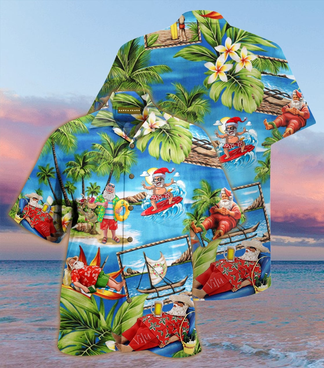 christmas santa claus surfing full printing hawaiian shirt 1