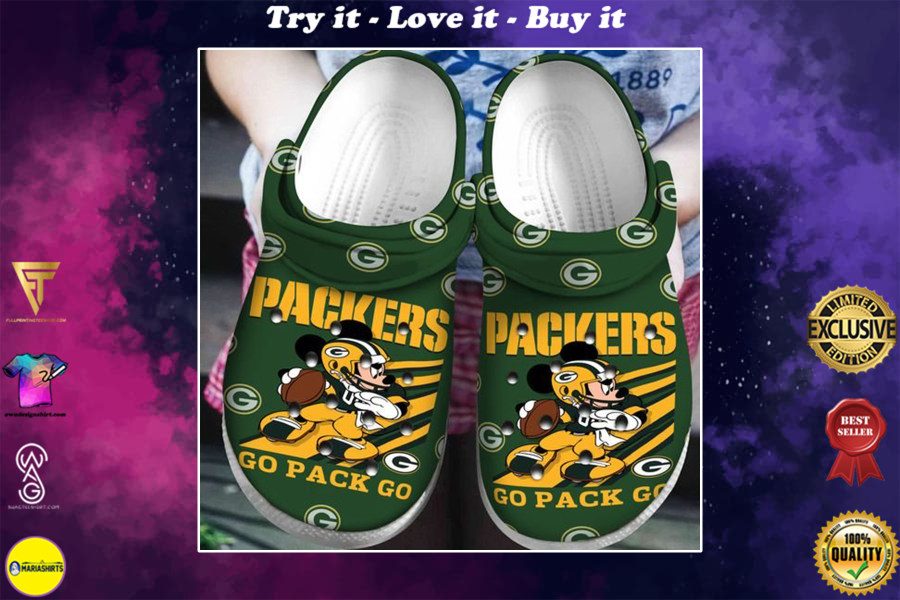 crocs green bay packers and mickey mouse clog
