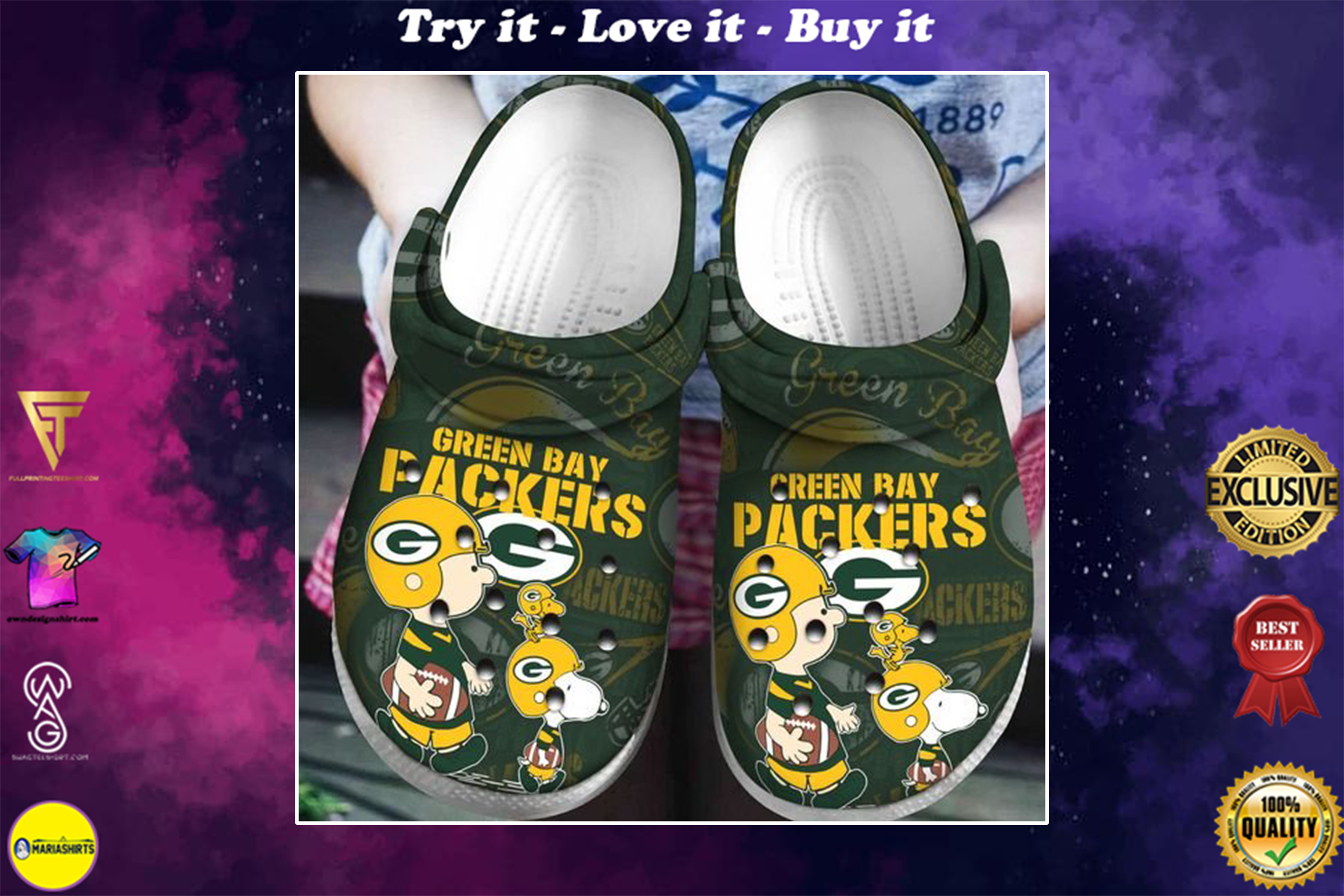 [special edition] crocs snoopy and charlie brown green bay packers clog – maria