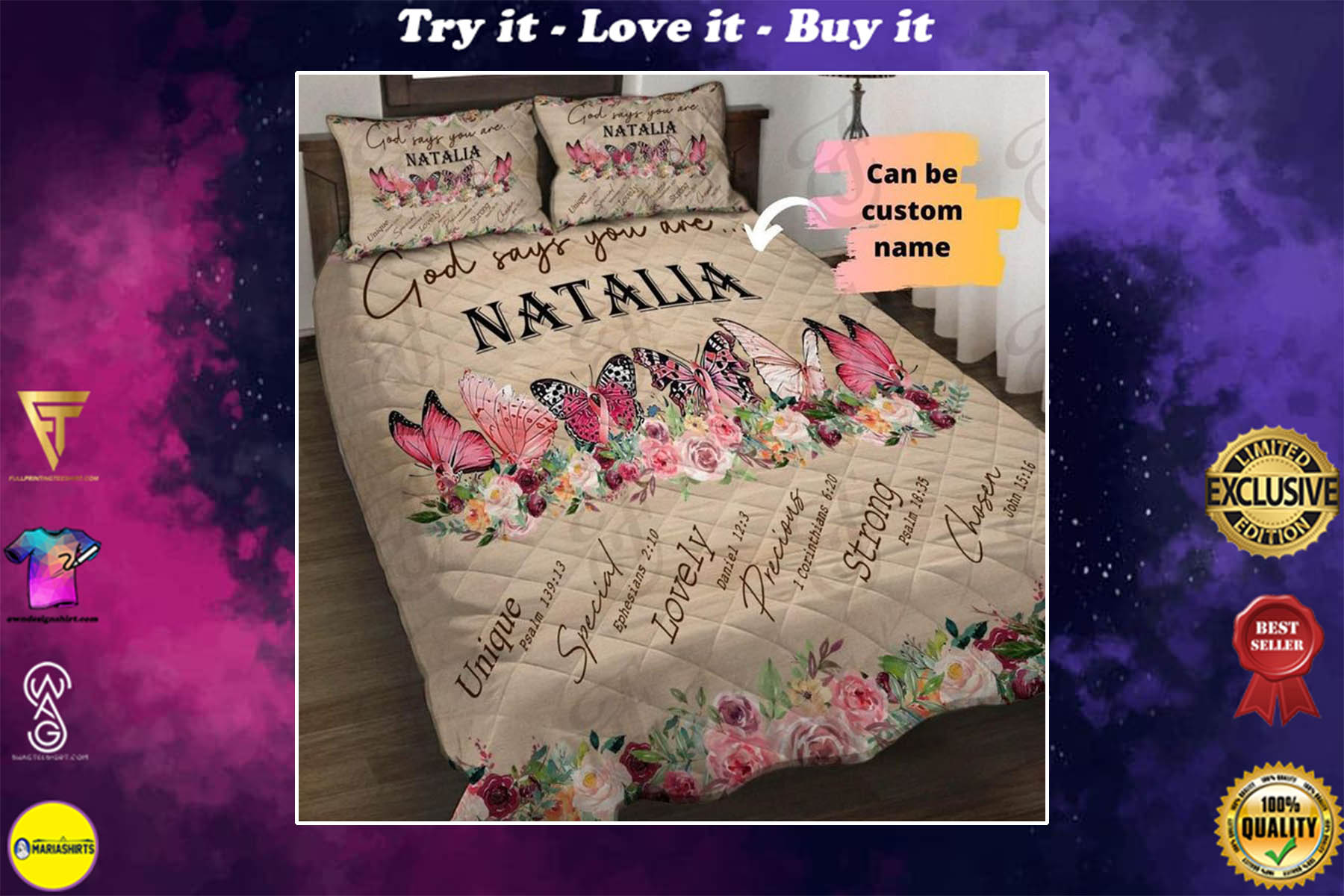 custom name God says you are butterfly bedding set