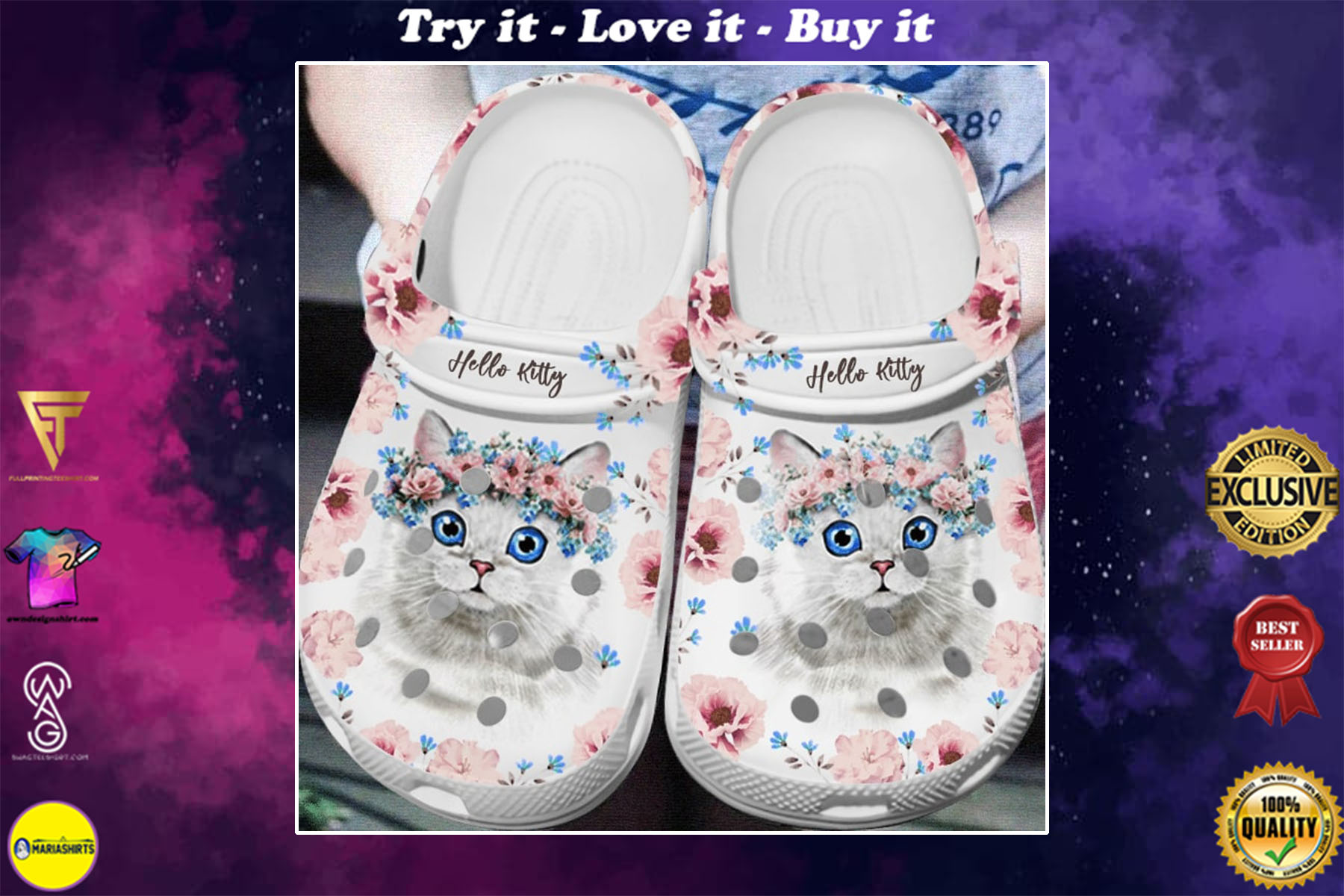 floral hello kitty crocs shoes