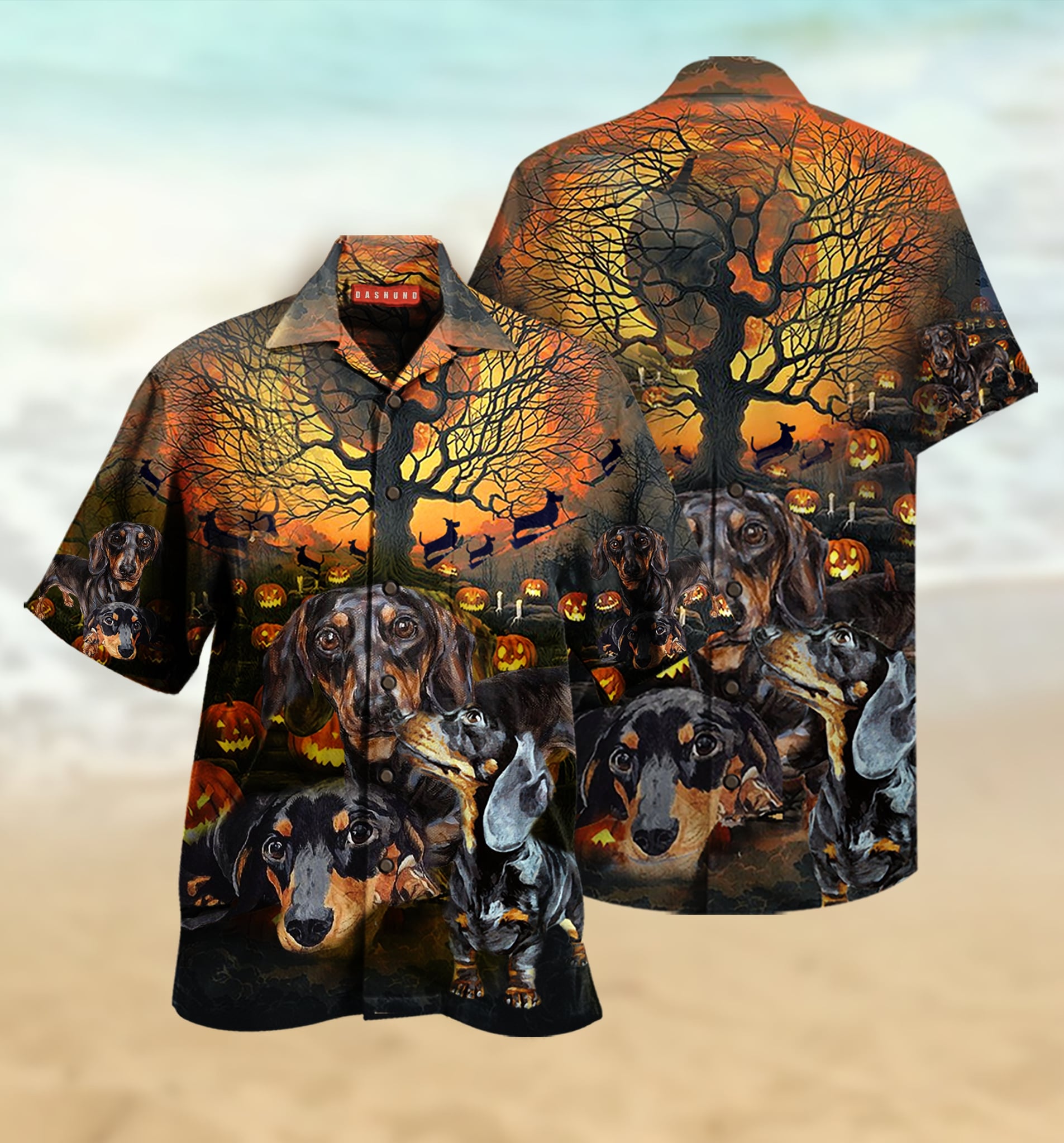 halloween dachshund full printing hawaiian shirt 1