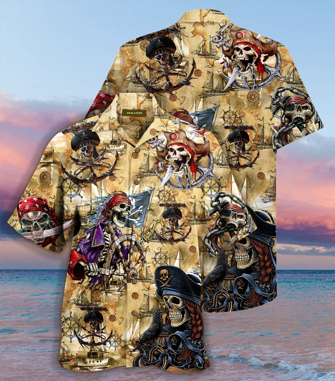 sea map pirate skull full printing hawaiian shirt 1