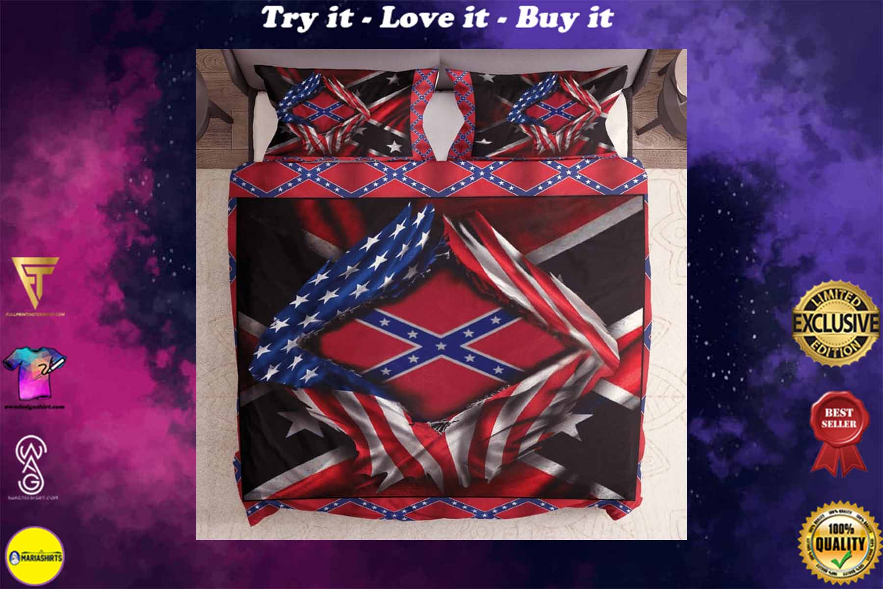 usa flag and confederate flag bedding set