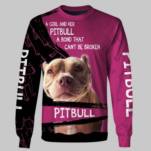 A girl and her pitbull personalized custom name 3d long sleeve tee