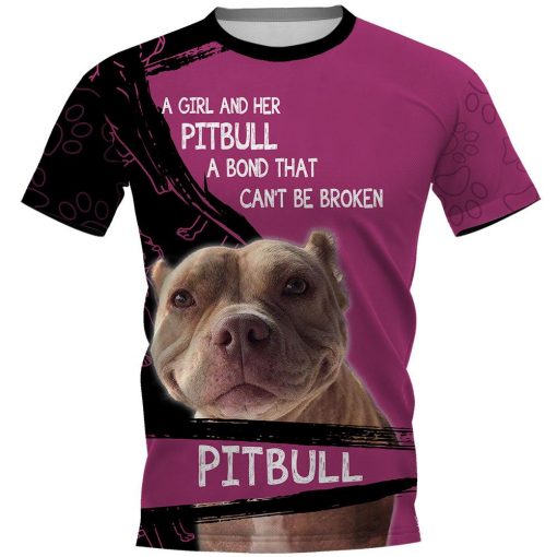 A girl and her pitbull personalized custom name 3d t-shirt