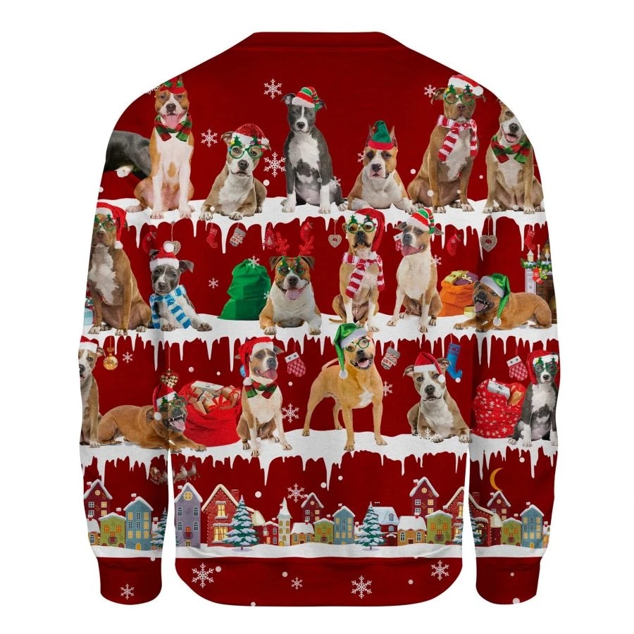 American Staffordshire Terrier snow christmas ugly sweater 2