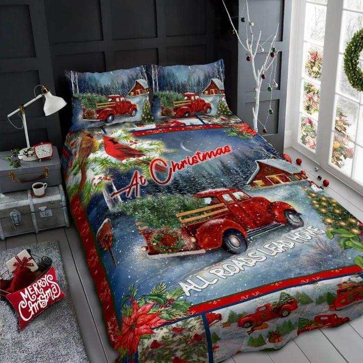 At christimas all roads lead home quilt BEDDING SET
