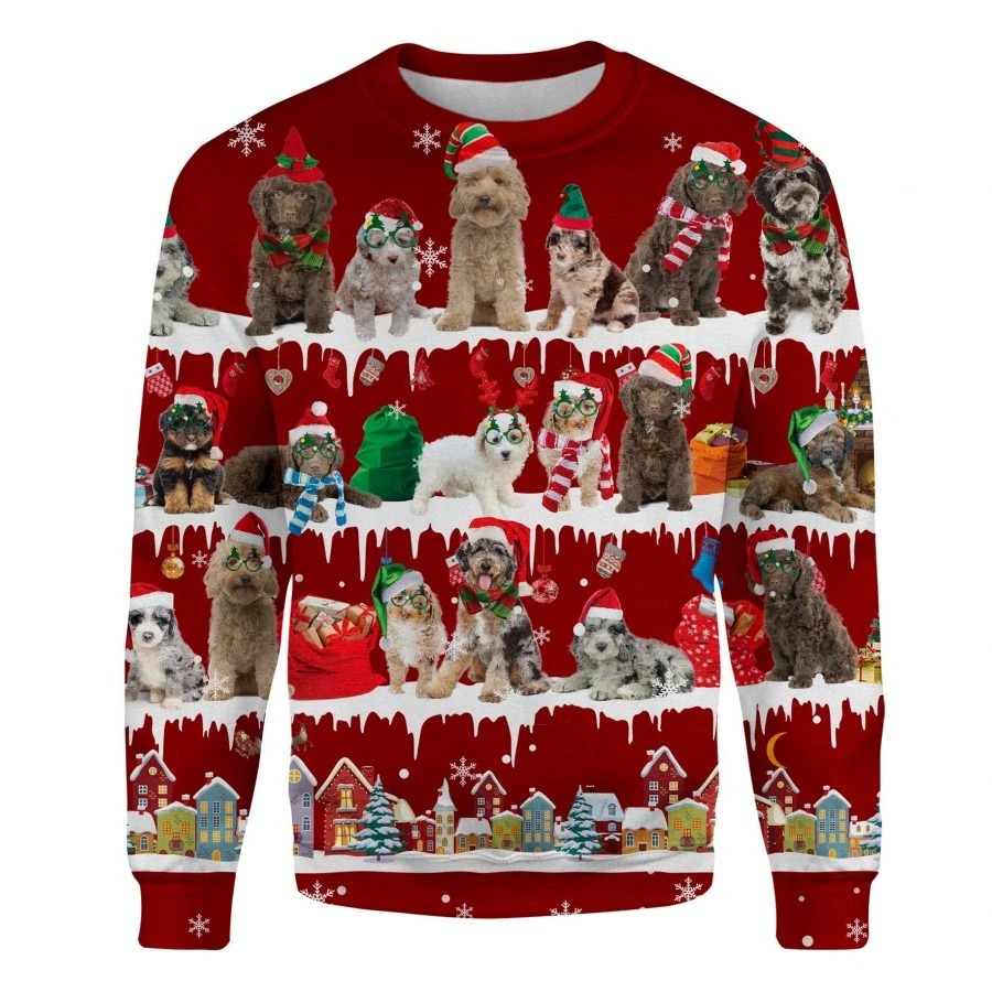 Aussiedoodle Dog snow christmas ugly sweater 1