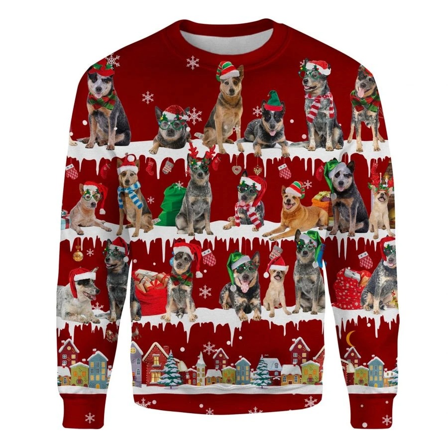 Australian Cattle Dog snow christmas ugly sweater 1