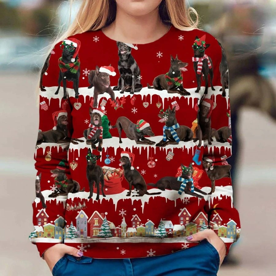 Australian Kelpie Dog snow christmas ugly sweater