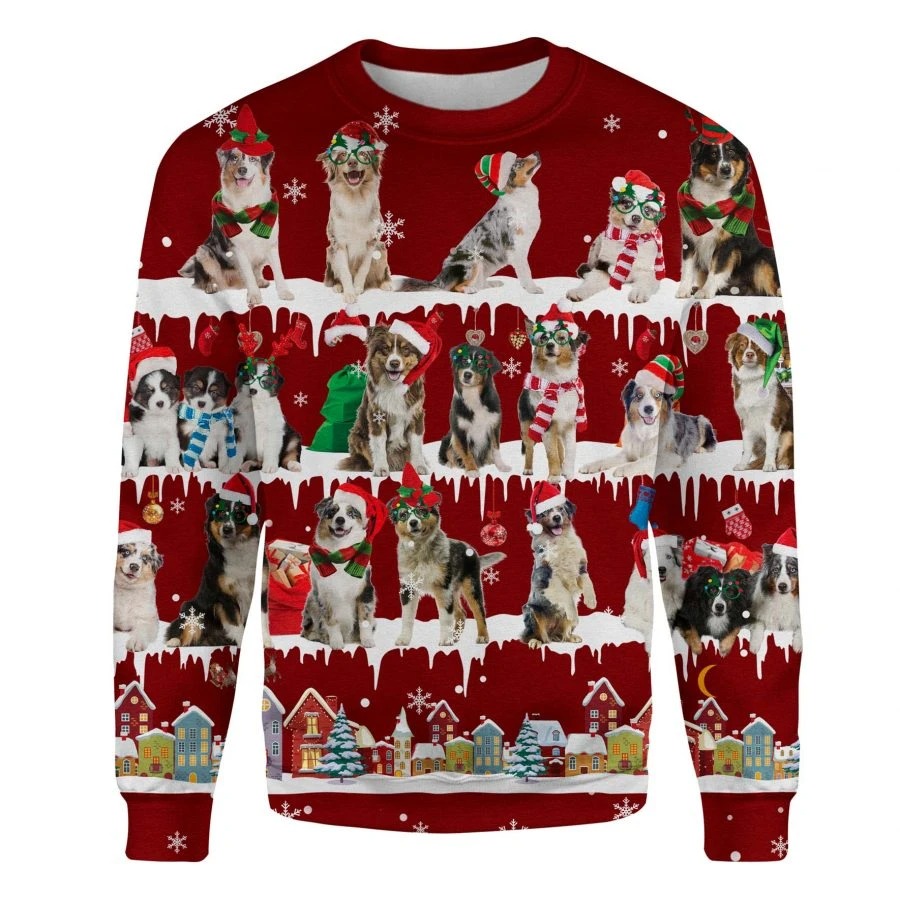 Australian Shepherd Dog snow christmas ugly sweater 1