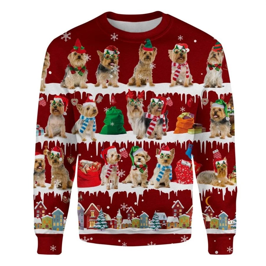 Australian Silky Terrier snow christmas ugly sweater 1
