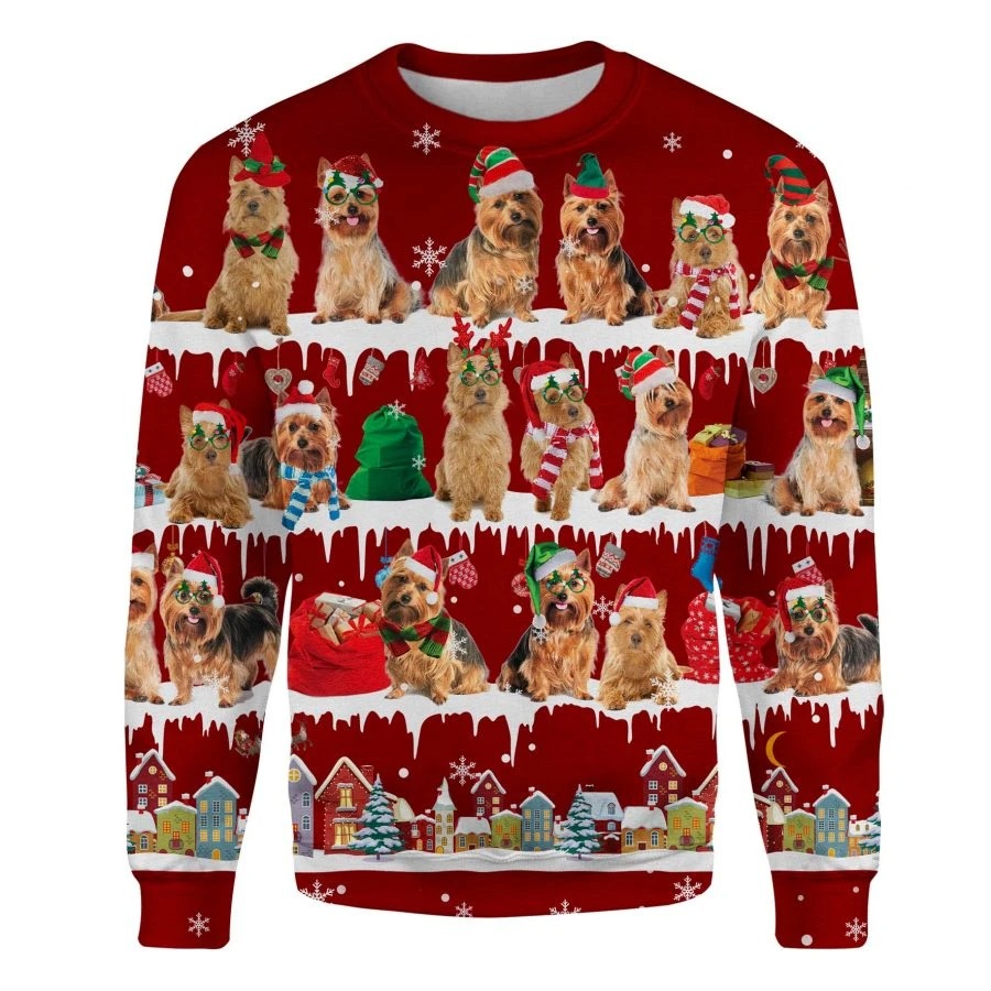 Australian Terrier Dog snow christmas ugly sweater 1