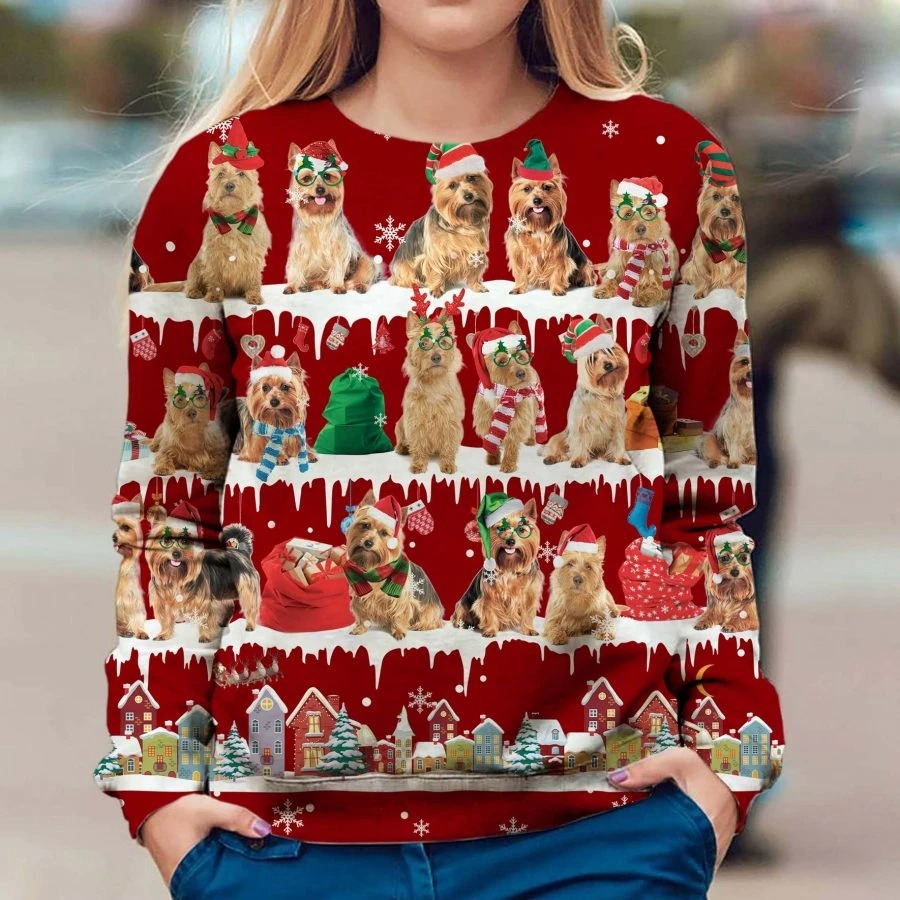 Australian Terrier Dog snow christmas ugly sweater