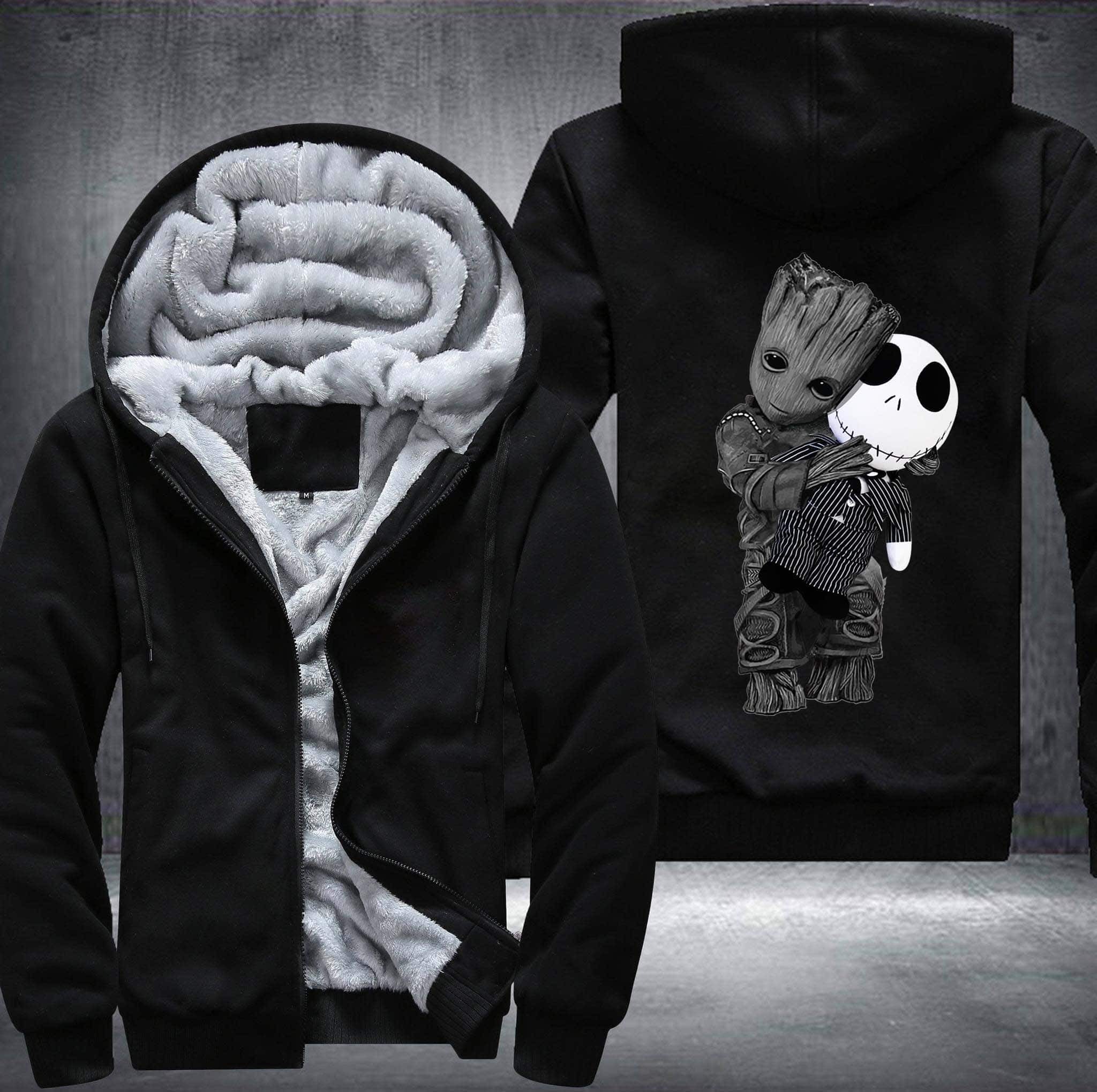 Baby groot and jack skellington fleece hoodie black