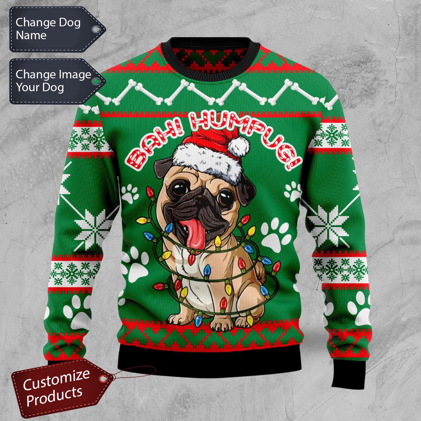 Bah humpug pug dog ugly christmas sweater