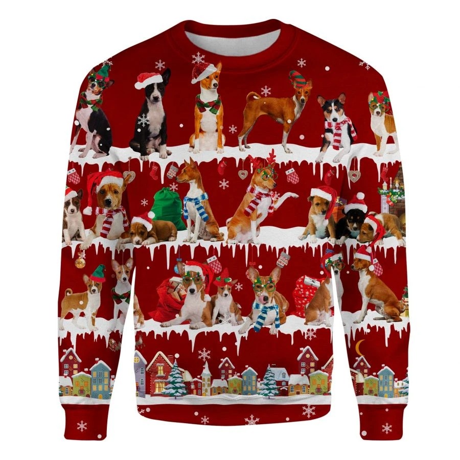 Basenji Dog snow christmas ugly sweater 1