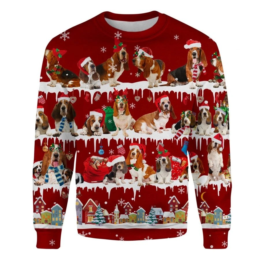 Basset Hound Dog snow christmas ugly sweater 1