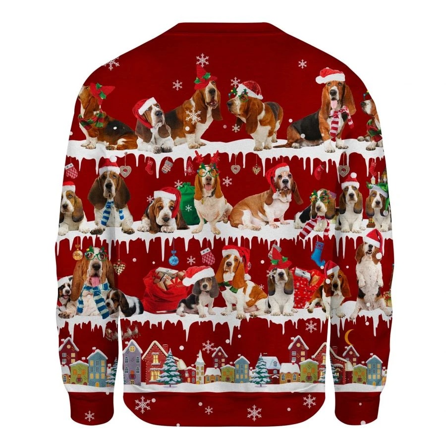 Basset Hound Dog snow christmas ugly sweater 2
