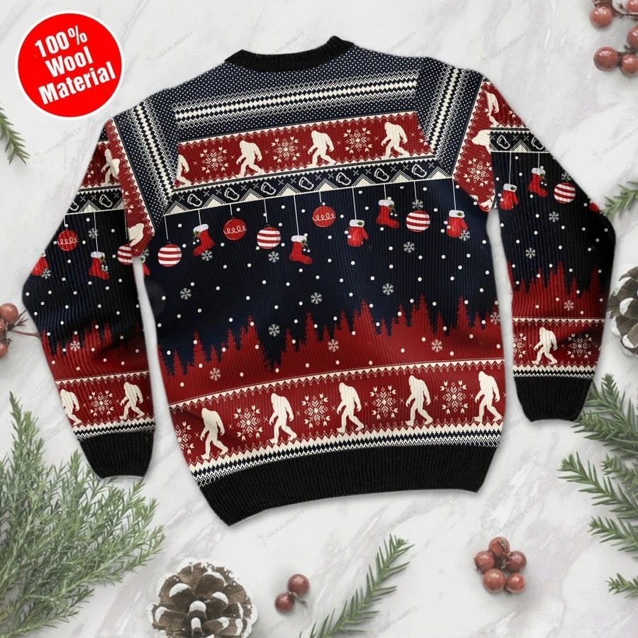 Believe in bigfoot squatching through the snow ugly sweater2