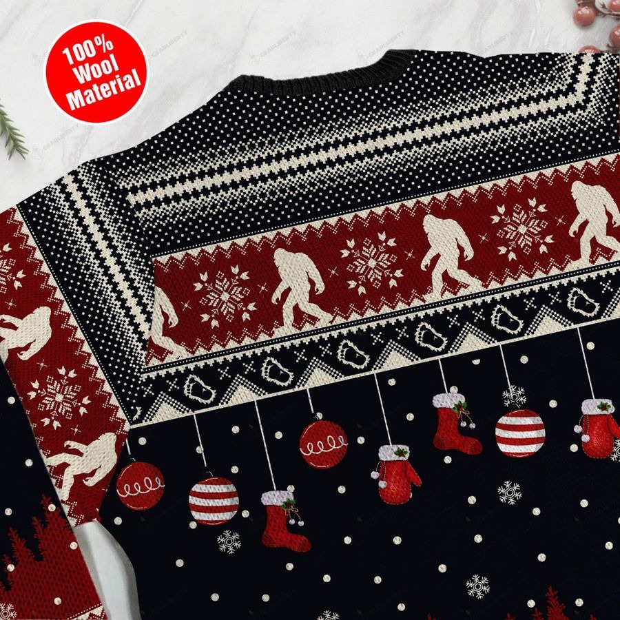Believe in bigfoot squatching through the snow ugly sweater4