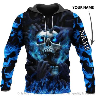 Blue eyes screaming skull personalized custom name 3d hoodie