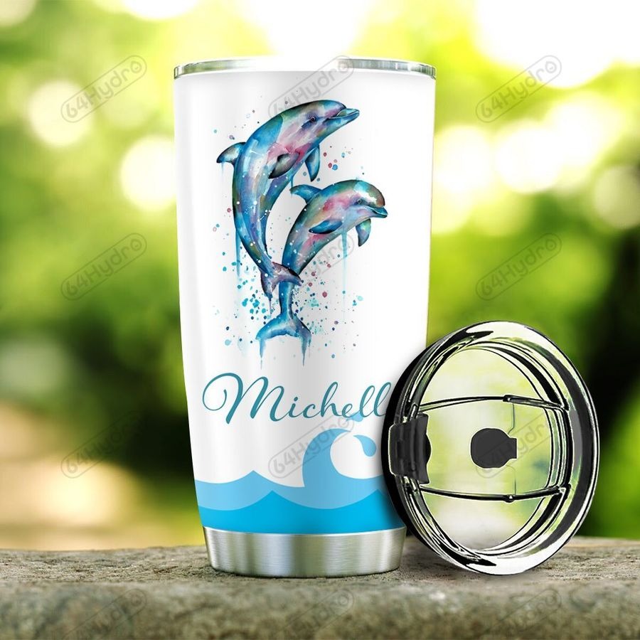 Dolphin Drink your flippin water TUMBLER CUSTOM NAME3
