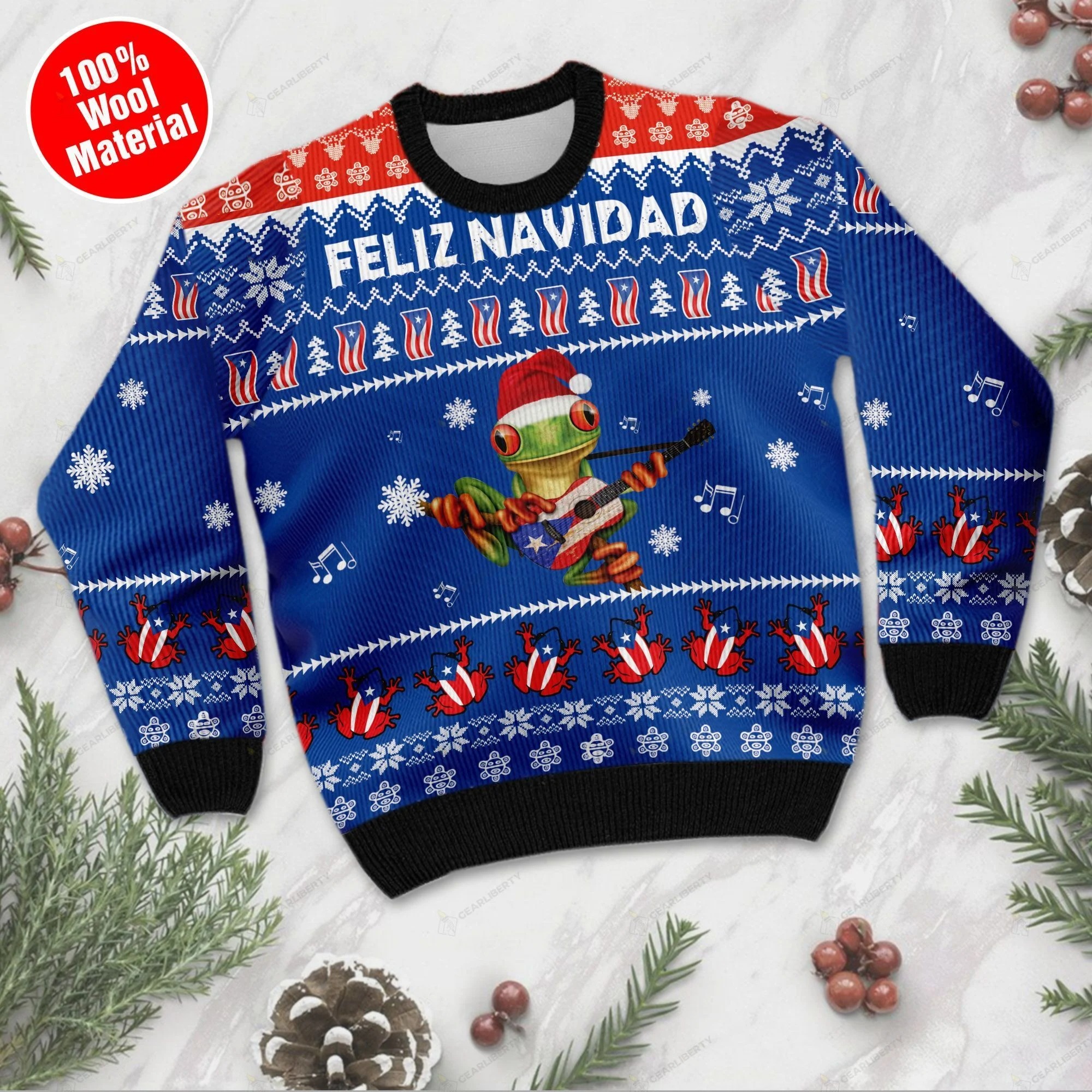 Frog Puerto Rico Feliz Navidad Sweater and sweasthirt