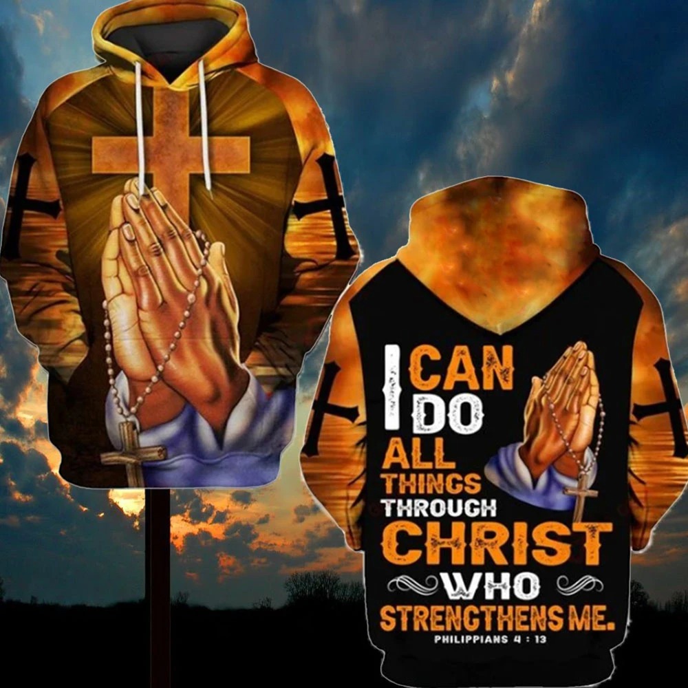 God hand cross i can do all things through christ all over printed 3d hoodie and zip hoodie