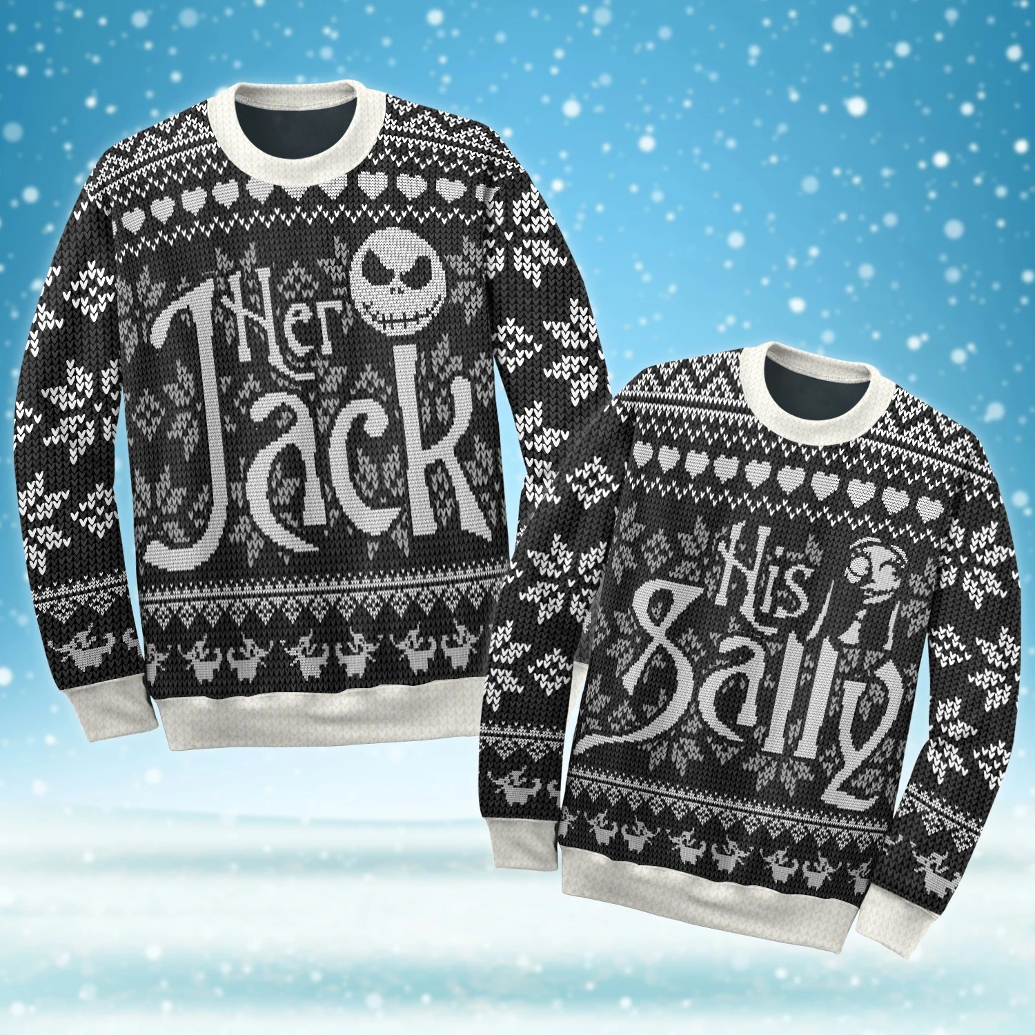 Jack Skellington and Sally ugly Christmas sweater