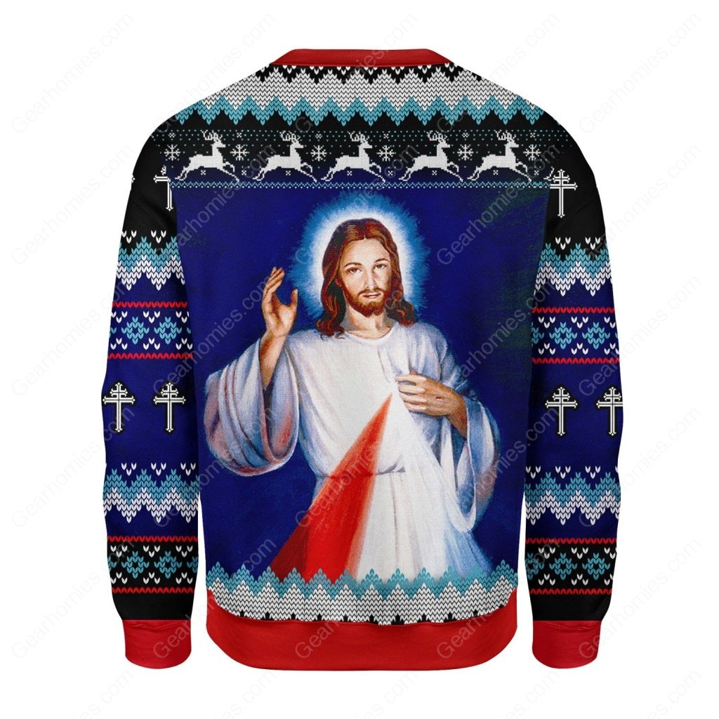Jesus I trust in you ugly christmas sweater back