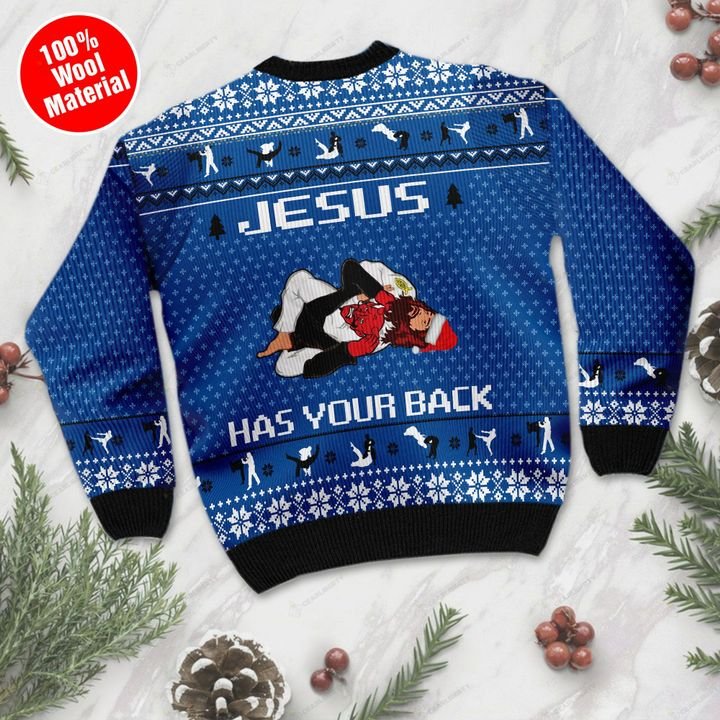 Jesus has your back jiu jitsu christmas ugly sweater- pic 2