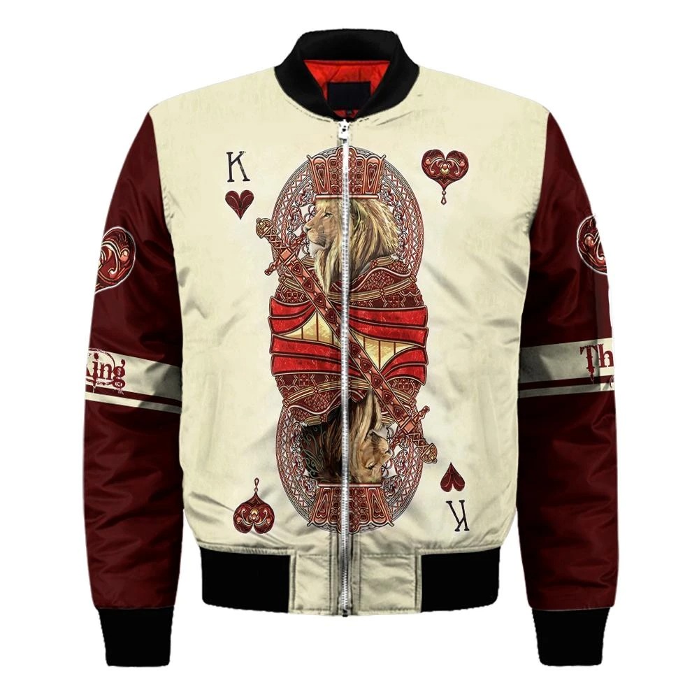 King hearts lion poker all over printed 3d bomber