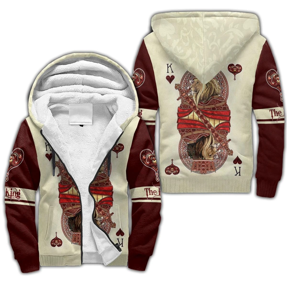 King hearts lion poker all over printed 3d fleece hoodie