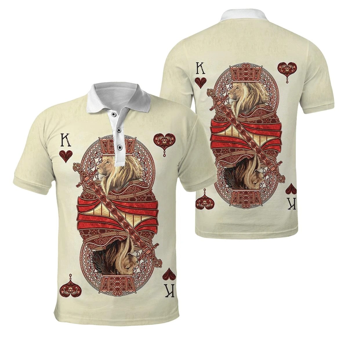 King hearts lion poker all over printed 3d polo