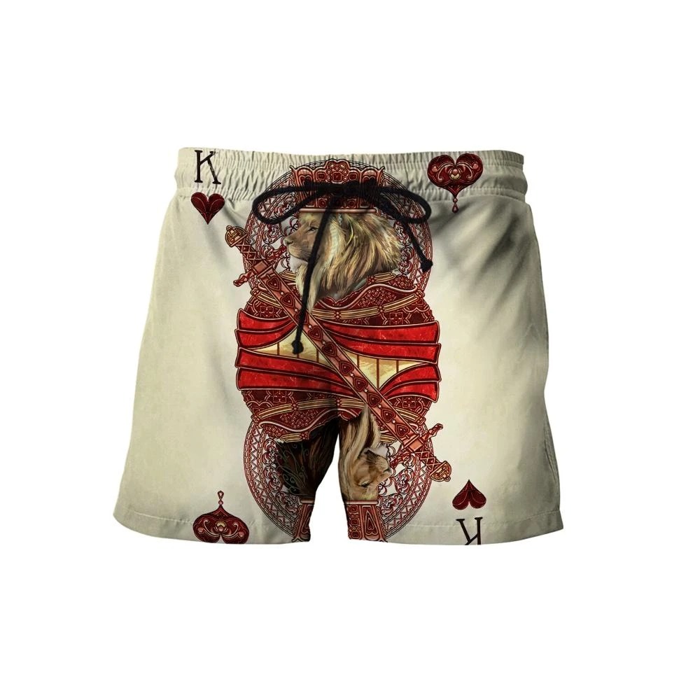 King hearts lion poker all over printed 3d shorts