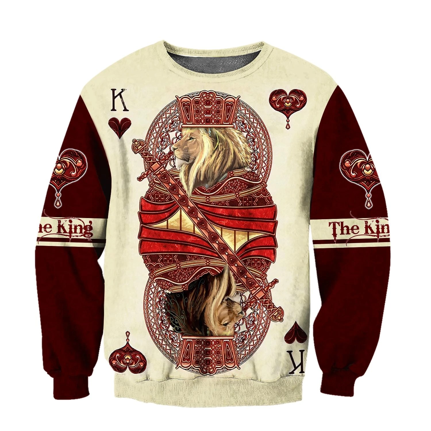 King hearts lion poker all over printed 3d sweatshirt
