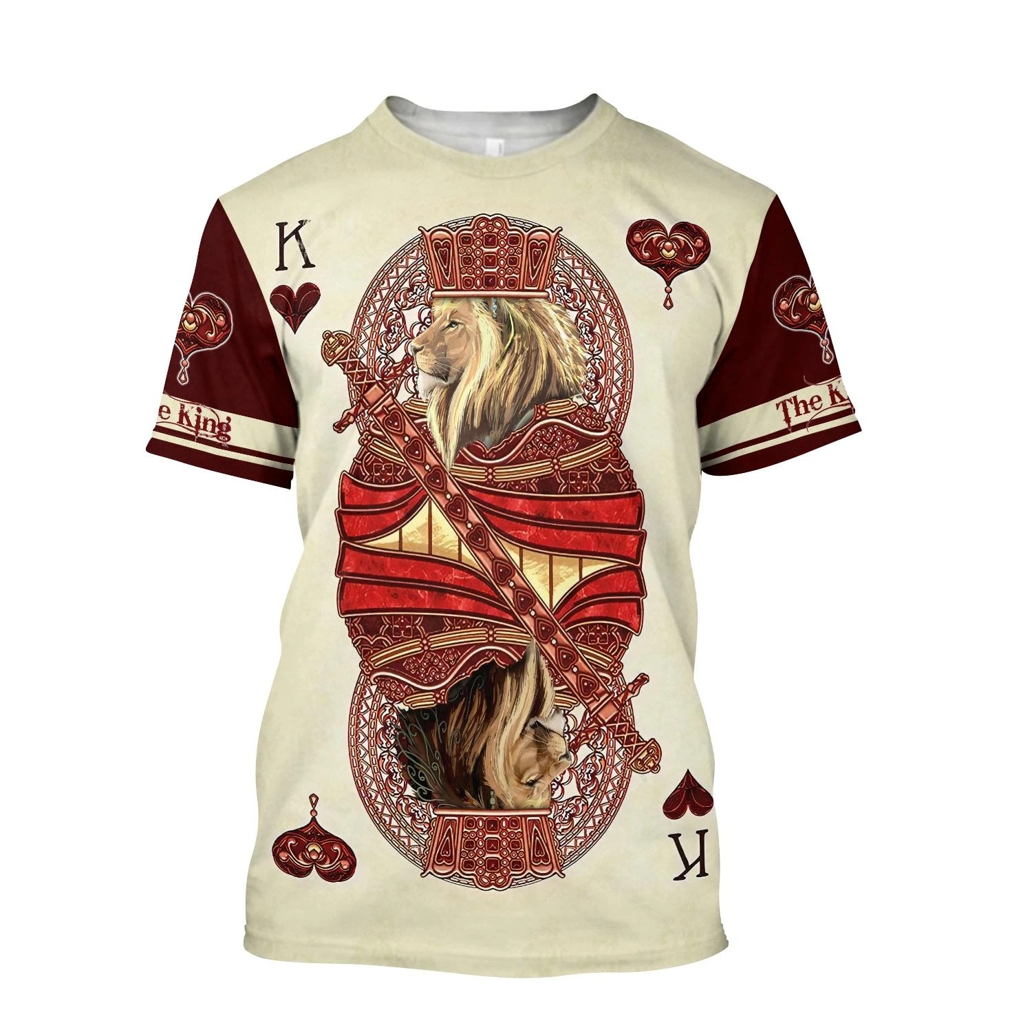 King hearts lion poker all over printed 3d t-shirt